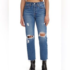 Levi’s Wedgie High Rise Straight Raw Hem Medium Wash Premium Denim Jeans 28